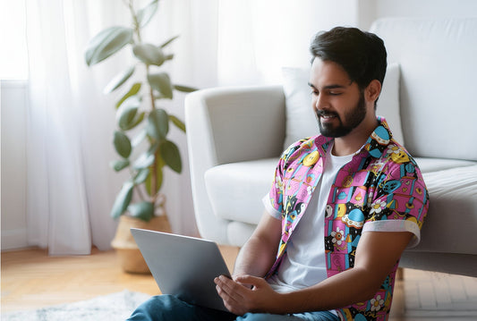 Man Wearing A Bad Shirt In Online Therapy