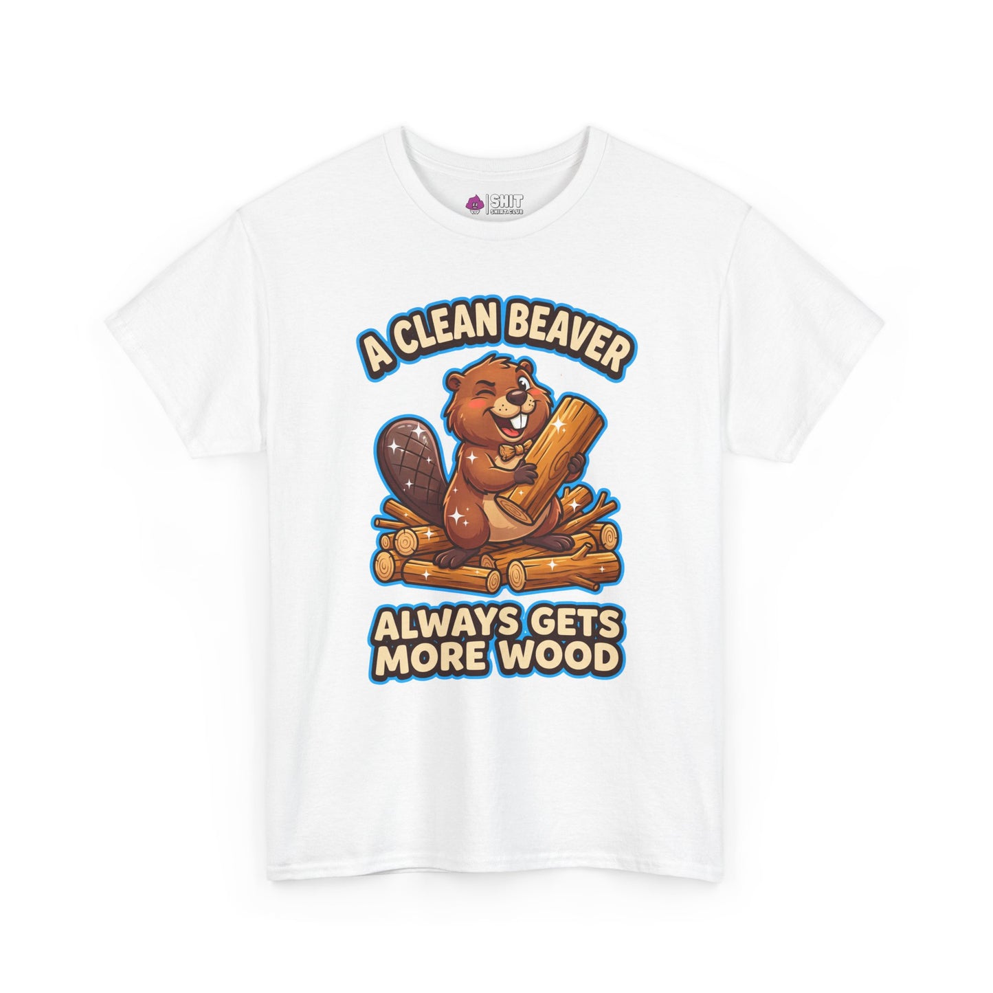 The "A Clean Beaver Always Gets More Wood" Stag Do Tee features a cartoon beaver with wood and the cheeky slogan—a bold, funny choice for any stag party.
