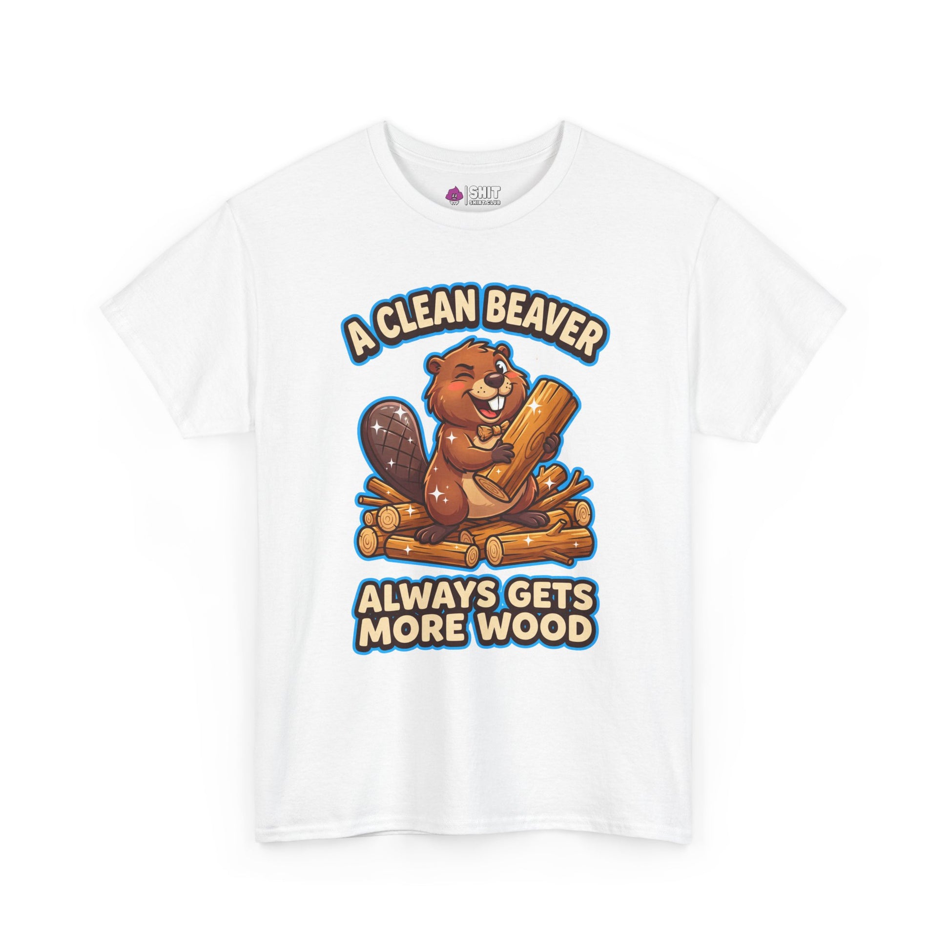 The "A Clean Beaver Always Gets More Wood" Stag Do Tee features a cartoon beaver with wood and the cheeky slogan—a bold, funny choice for any stag party.