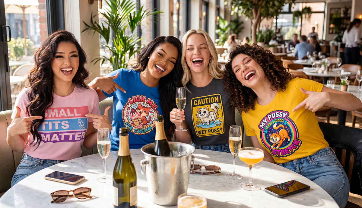 Girls Laughing At A Hen Party Wearing Hen Do T-Shirts