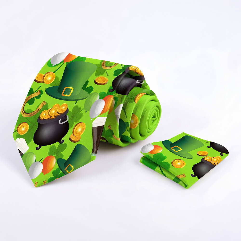 Green tie with St. Patrick's Day pattern on a white background