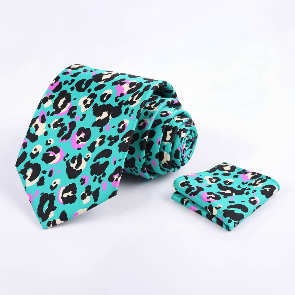 Turquoise Leopard Print Tie Set