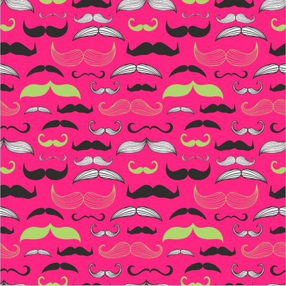 The Movember Bucket Hat features a seamless pattern of black, white, and yellow mustaches on bright pink—an eye-catching, playful design perfect as a novelty charity accessory.