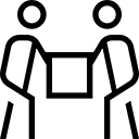A silhouette of a person performing a handstand, with legs spread in a wide “V” shape and arms straight, balancing on their hands against a plain white background.