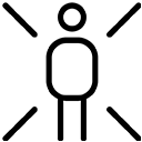 A simple black outline of a person with four diagonal lines radiating outward from the head and body, suggesting focus, attention, or importance.