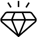 Simple black outline of a diamond gemstone with three short lines above it, suggesting it is shining or sparkling.