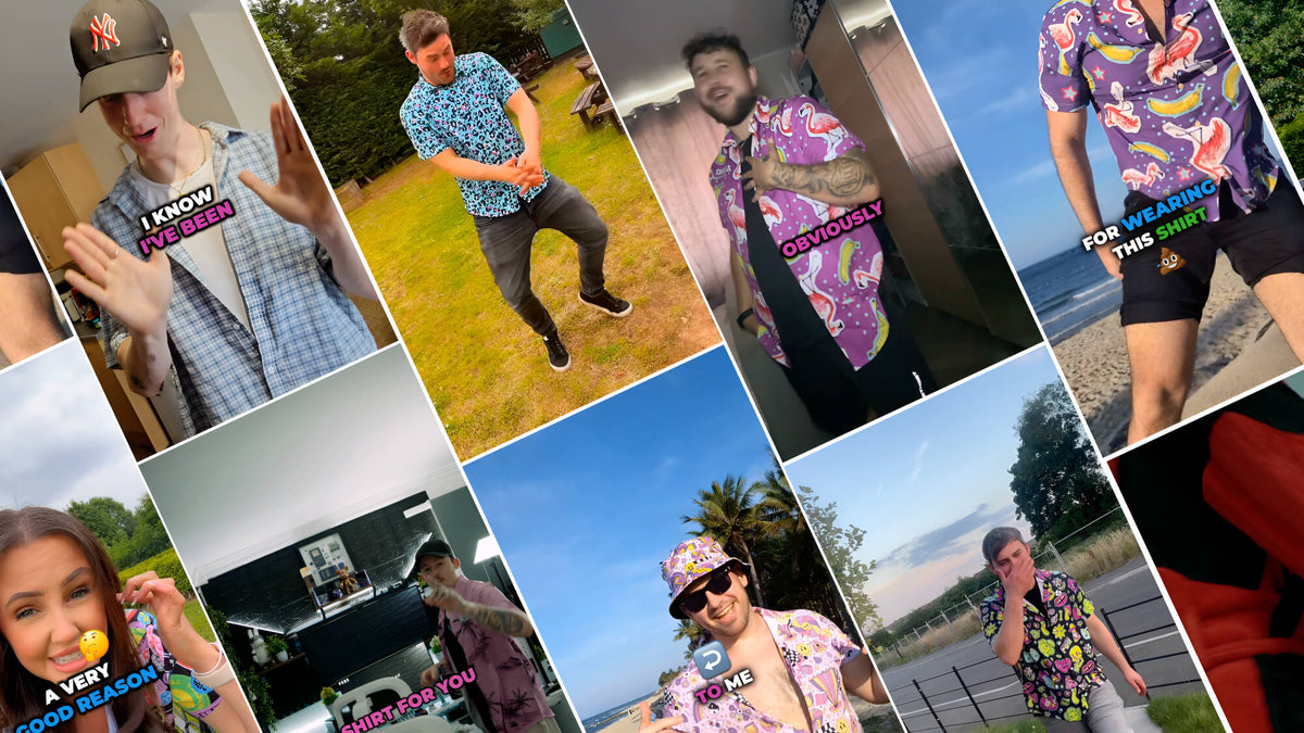 A video showing the social media videos that Bad Shirt Club advocates and influencers have posted showing off their bad shirts.
