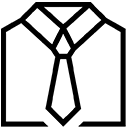 Simple black line drawing of a collared shirt with a necktie, viewed from the front. The design is minimalistic and icon-like.